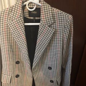 Maje womens Plaid Blazer - Black, Red, White